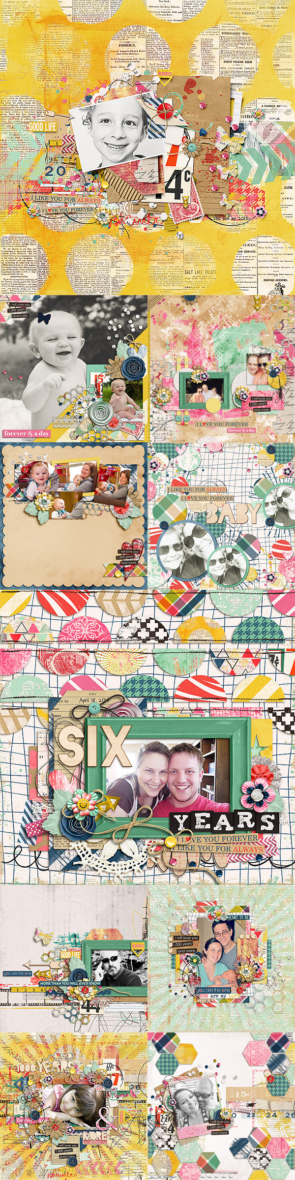 Layouts using A Thousand Years by Shawna Clingerman and Studio Basic